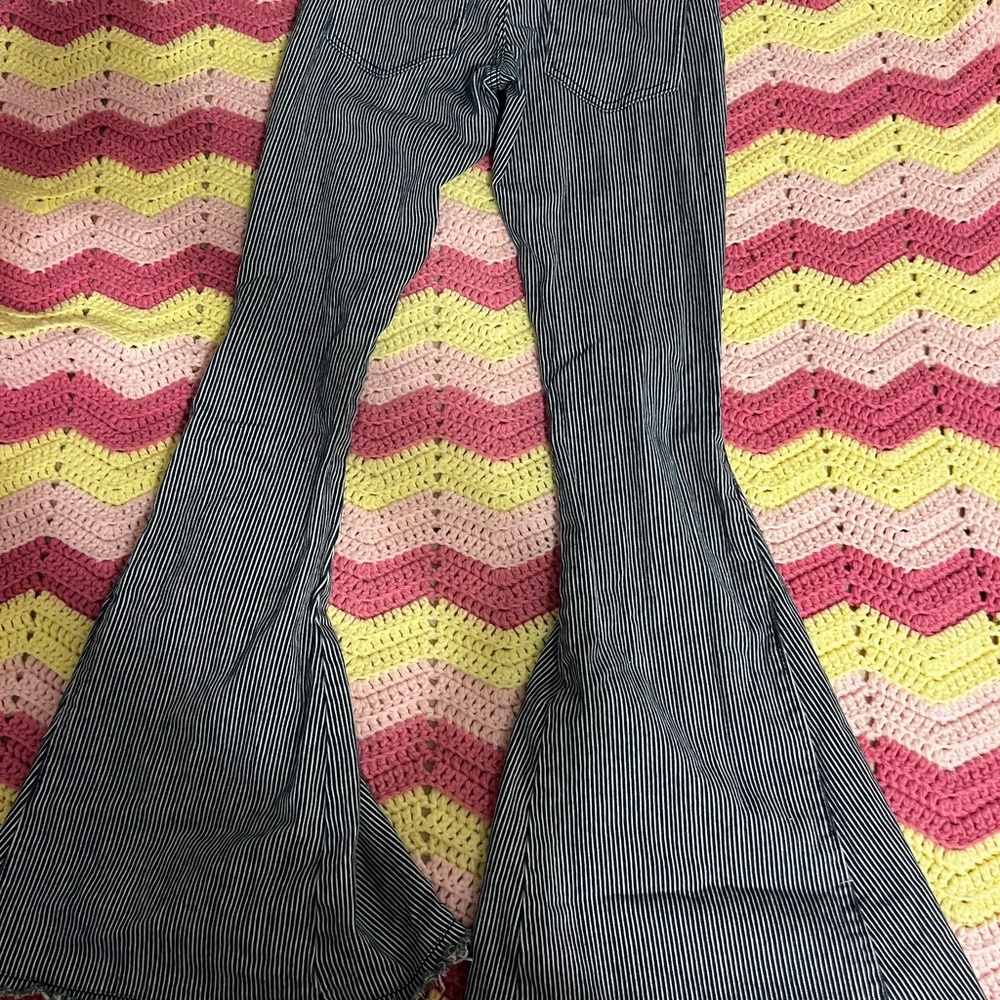 Classic Black and White Striped Boot Cut Jeans